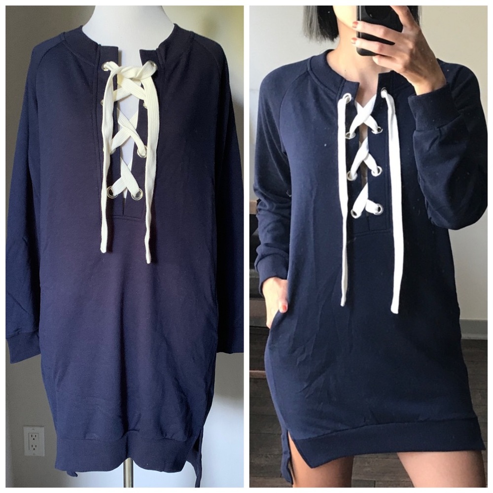 Lace Up Sweatshirt Dress